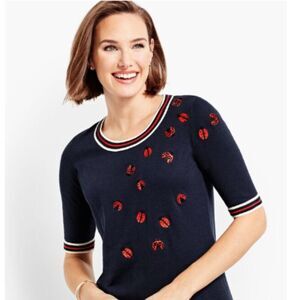O, The Oprah Magazine Collection for Talbots Embroidered & Beaded Sweater SMALL